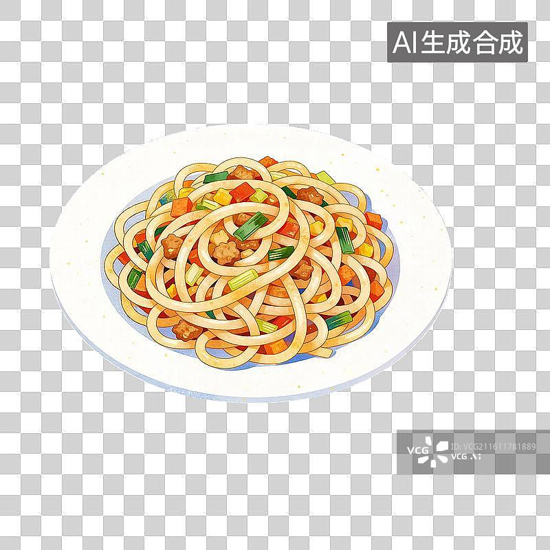 【AI数字艺术】一碟炒米粉美食插画图片素材