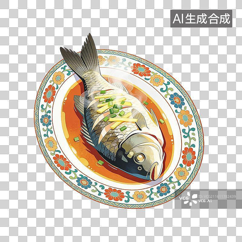 【AI数字艺术】清蒸鱼美食插画图片素材