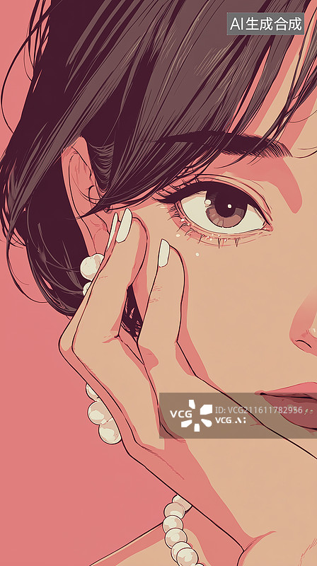 【AI数字艺术】动漫托脸特写粉底壁纸图片素材