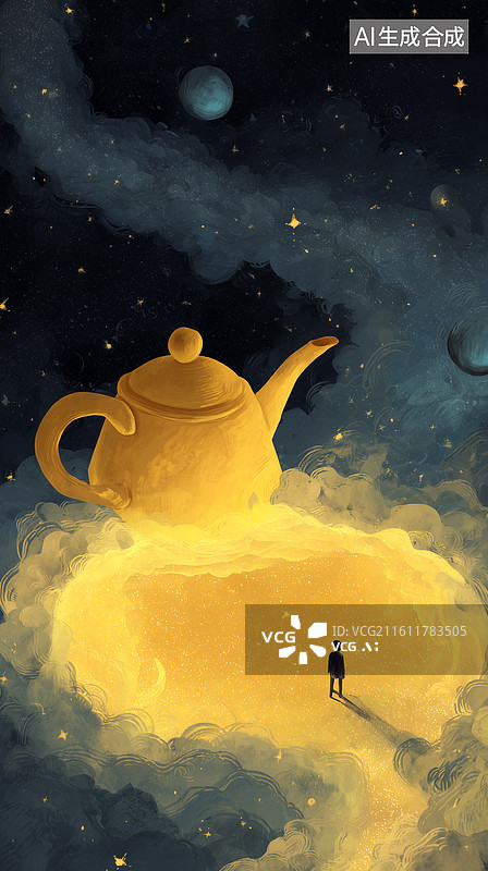 【AI数字艺术】抽象星夜茶壶光雾环壁纸图片素材