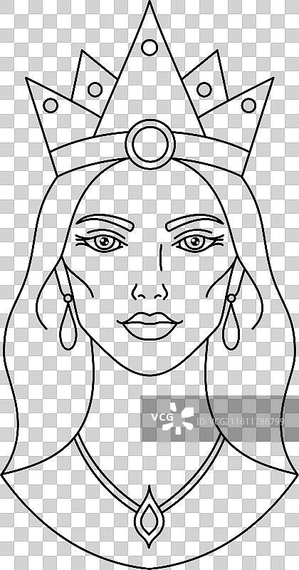 女王女孩图标，线性风格，白色背景图片素材