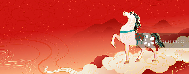 国风2026马年十二生肖白马矢量插画海报图片素材