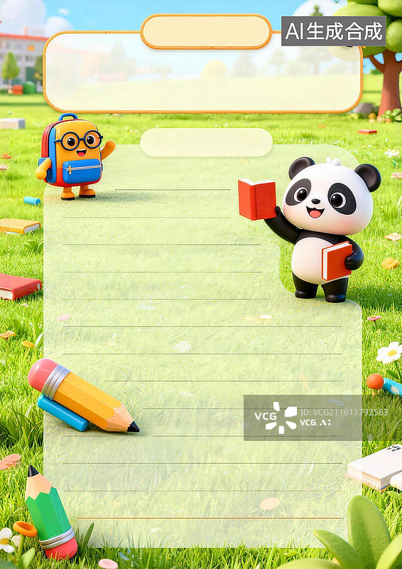 【AI数字艺术】3D卡通学生手抄报通用A4背景模版图片素材