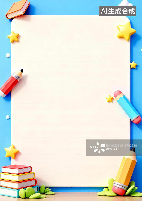 【AI数字艺术】3D卡通学生手抄报通用A4背景模版图片素材