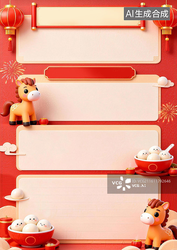 【AI数字艺术】3D卡通学生手抄报元宵节A4背景模版图片素材