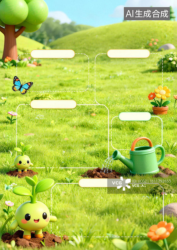 【AI数字艺术】3D卡通学生手抄报植树节A4背景模版图片素材