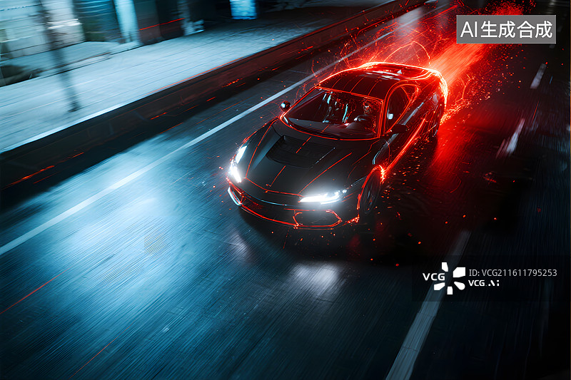 【AI数字艺术】赛博朋克风格跑车飞驰图片素材