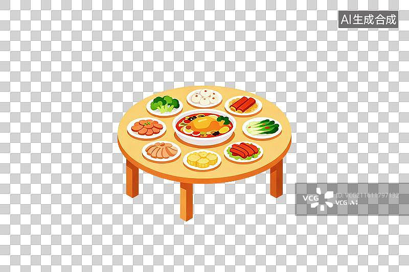 【AI数字艺术】卡通风格，一桌丰盛的年夜饭PNG格式的免扣元素图片素材