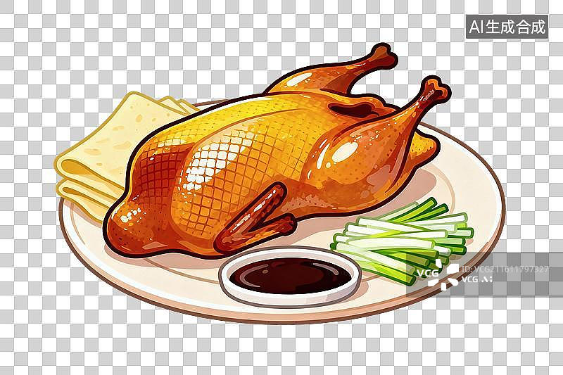 【AI数字艺术】卡通风格，北京烤鸭PNG格式的免扣元素图片素材