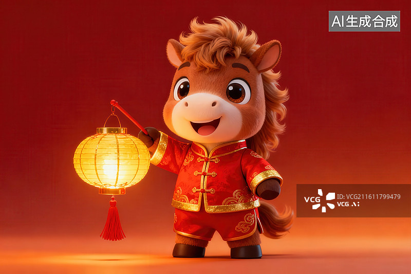 【AI数字艺术】卡通马手持灯笼图片素材