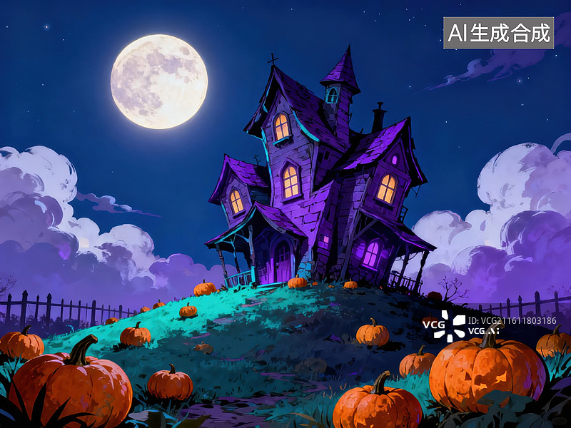 【AI数字艺术】万圣节夜晚的鬼屋图片素材