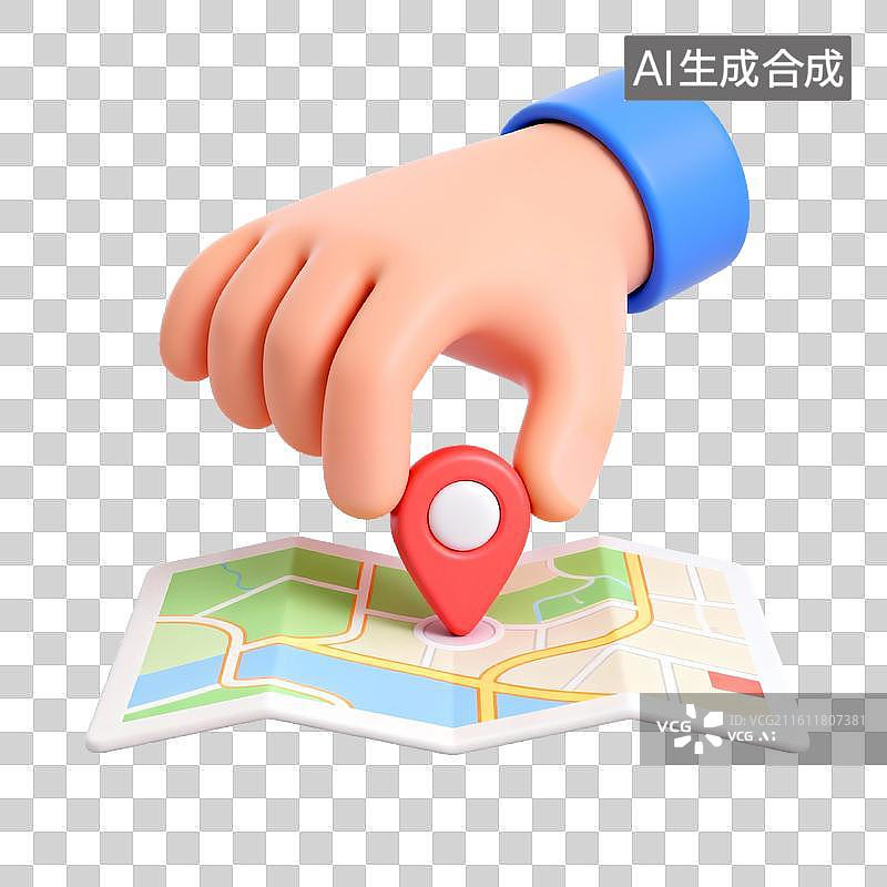 【AI数字艺术】手放置地图定位标记图片素材