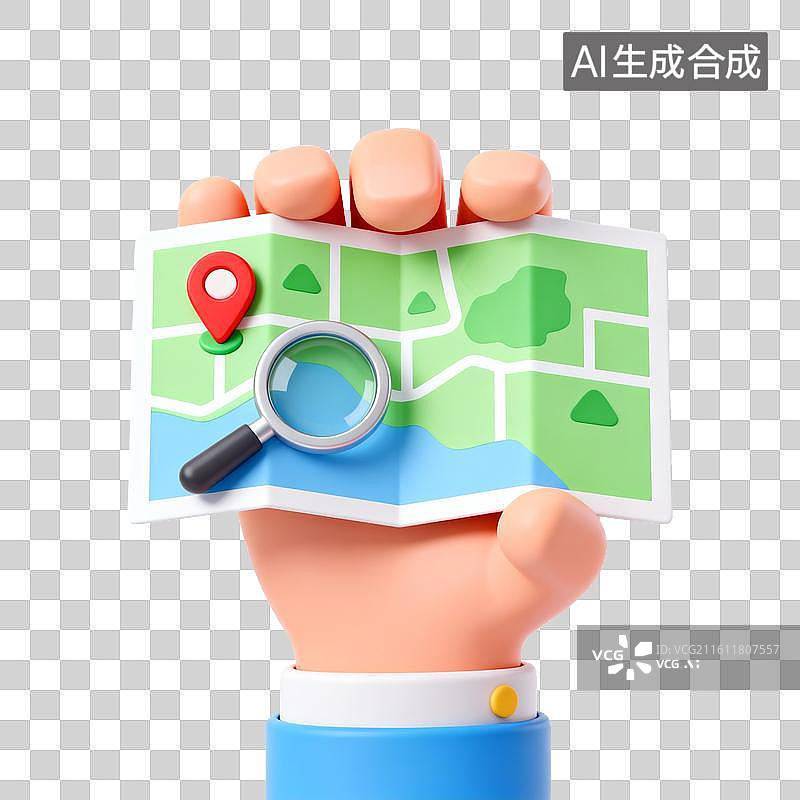 【AI数字艺术】手持地图与放大镜图片素材