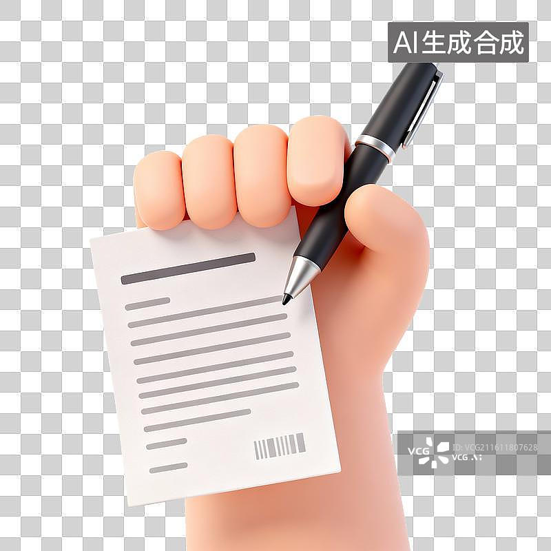 【AI数字艺术】手持笔与文件的特写图片素材