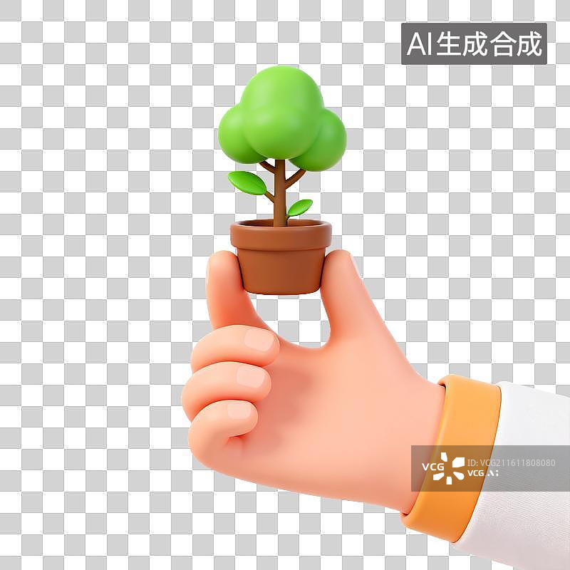 【AI数字艺术】手托盆栽绿植图片素材