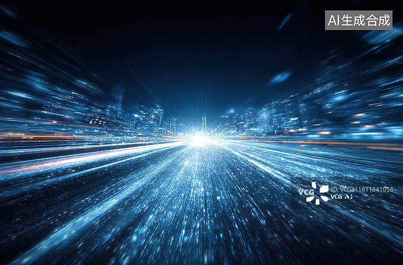 【AI数字艺术】未来城市夜景光速行驶图片素材