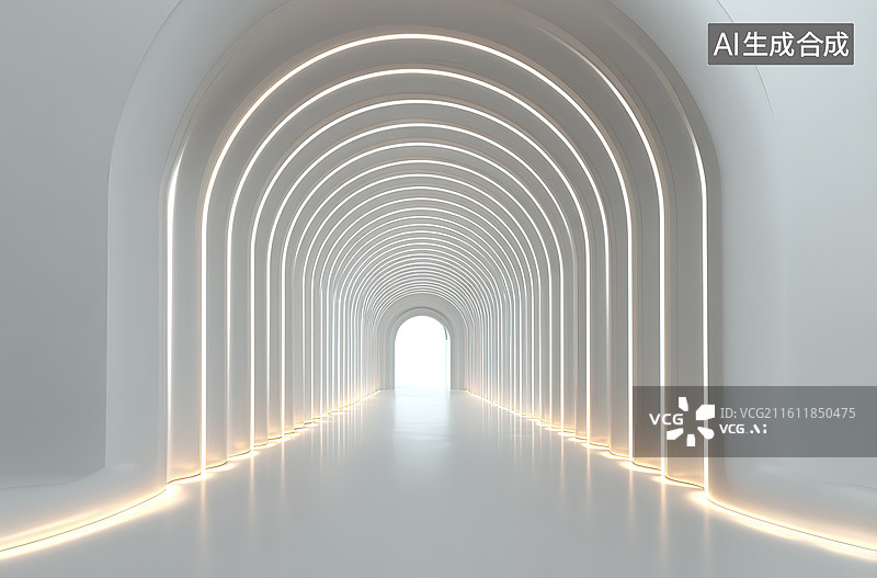 【AI数字艺术】发光拱形隧道通道图片素材