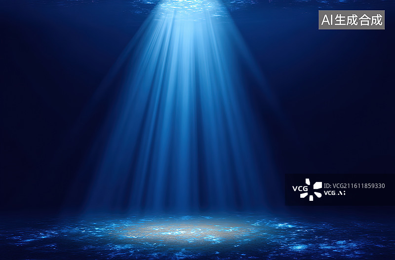 【AI数字艺术】水下光束穿透深海图片素材
