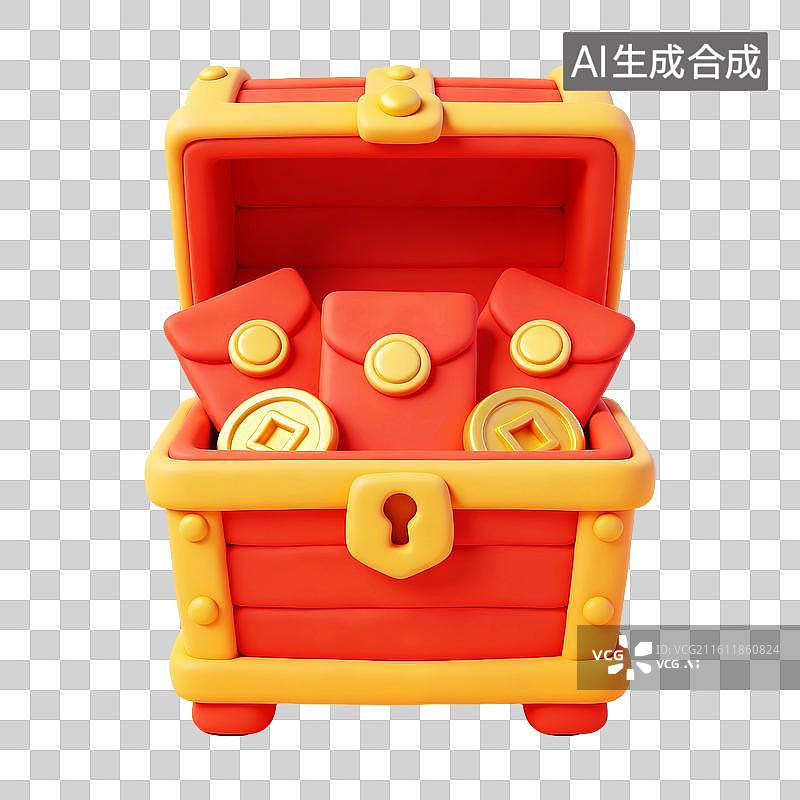 【AI数字艺术】卡通百宝箱红包金币年货节游戏宝箱图标图片素材