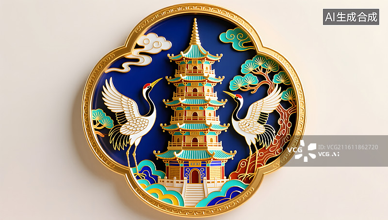 【AI数字艺术】景泰蓝工艺国风插画细节华丽呈现图片素材