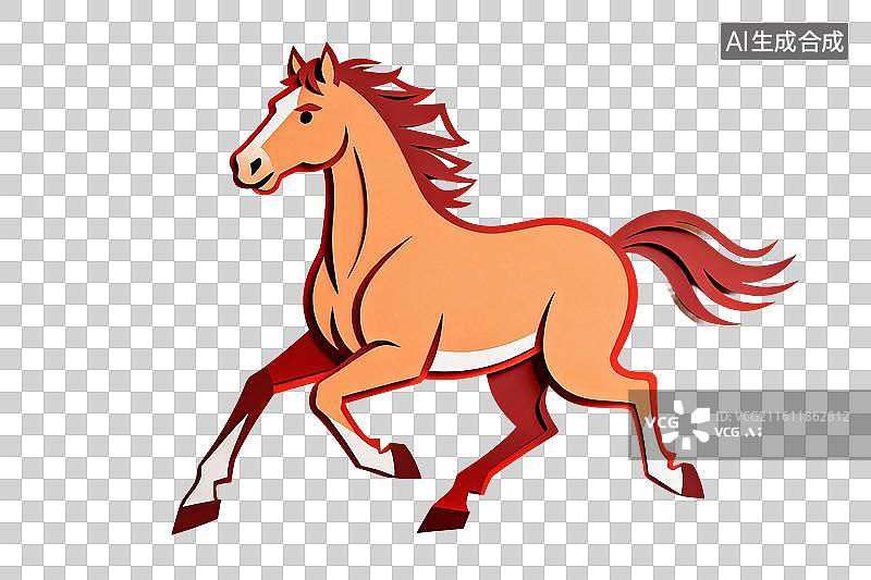 【AI数字艺术】卡通风格，一匹奔跑的骏马PNG格式的免扣元素图片素材