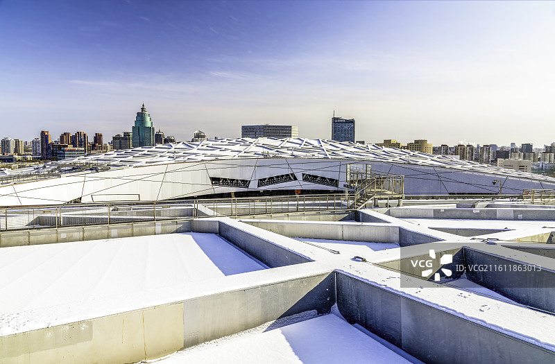 北京国家体育场上看雪景图片素材