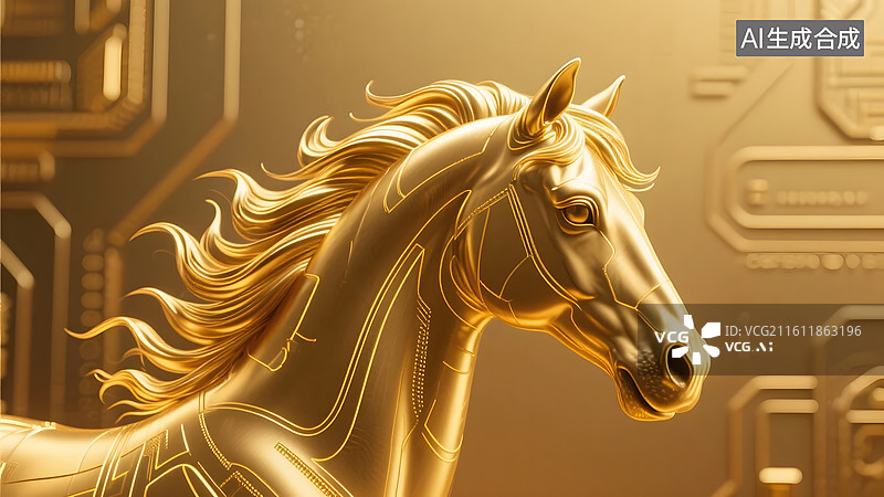 【AI数字艺术】金色骏马展现典雅科技之美图片素材