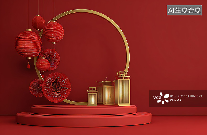 【AI数字艺术】红色主题节日装饰场景图片素材