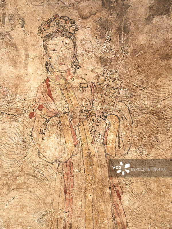 明代 墓主夫妇家居生活壁画 奏乐图 宴饮图 仕女图图片素材