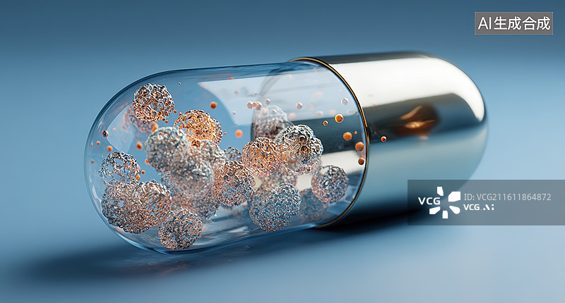 【AI数字艺术】透明胶囊内含微生物结构图片素材