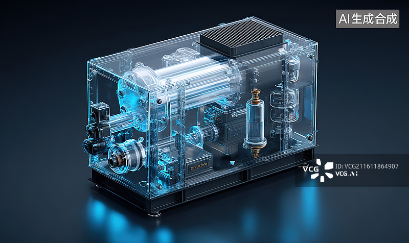 【AI数字艺术】透明外壳的机械装置图片素材