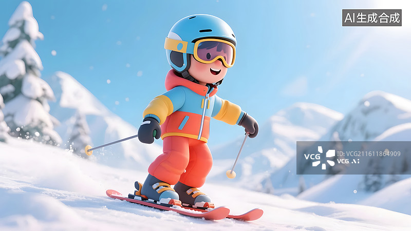 【AI数字艺术】滑雪度假中活力十足的男孩图片素材