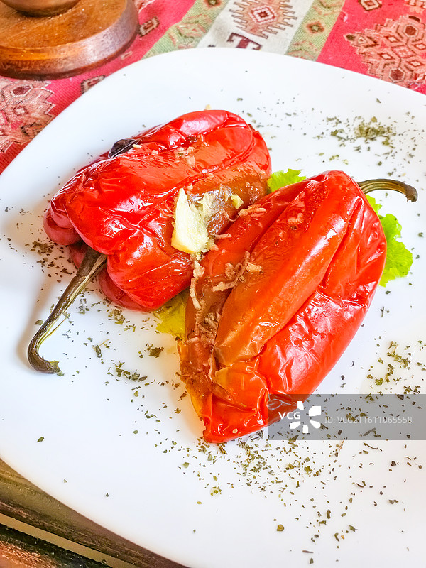 烤红辣椒西餐美食特写图片素材
