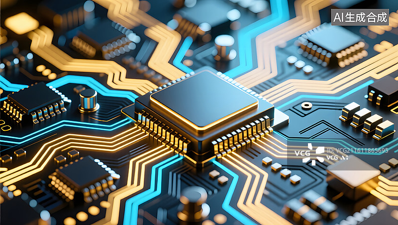 【AI数字艺术】现代科技抽象电路板光效展示图片素材
