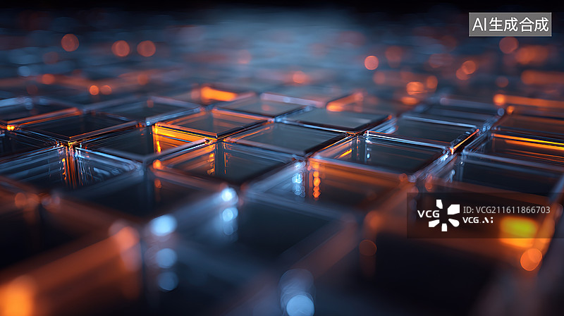 【AI数字艺术】发光玻璃方块排列图片素材