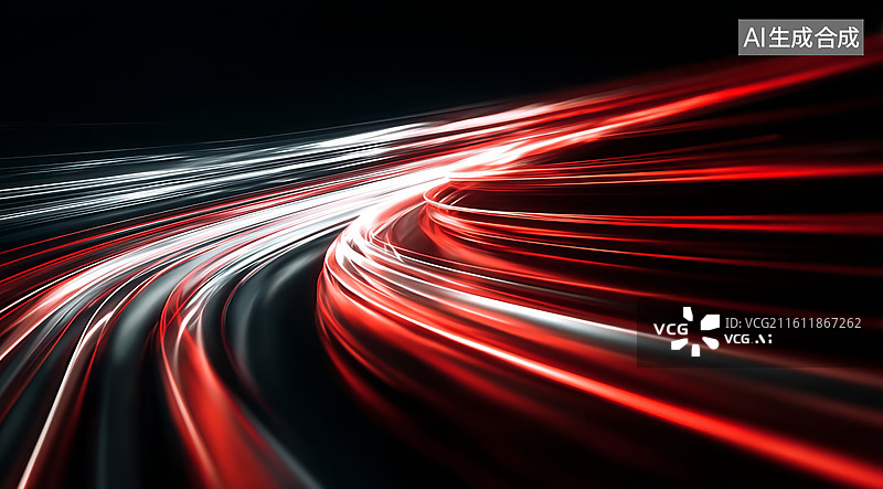 【AI数字艺术】红色与白色光带交织的动态抽象图案图片素材