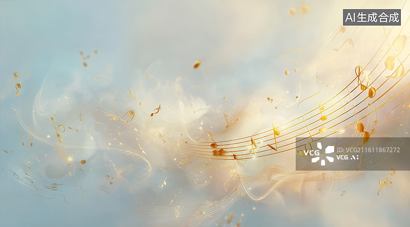 【AI数字艺术】音符飘浮于云雾之中图片素材
