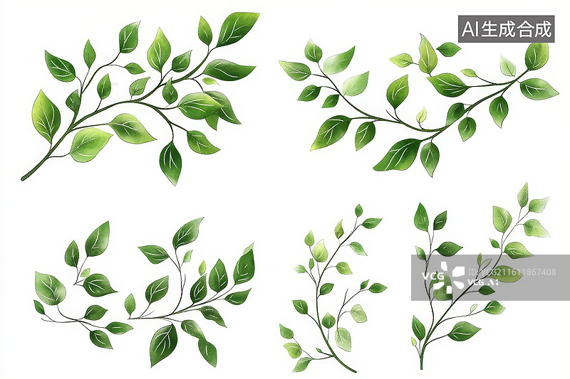 【AI数字艺术】绿叶插画图片素材