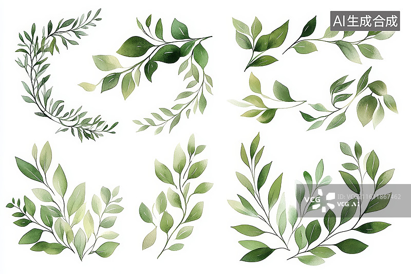 【AI数字艺术】绿叶插画图片素材