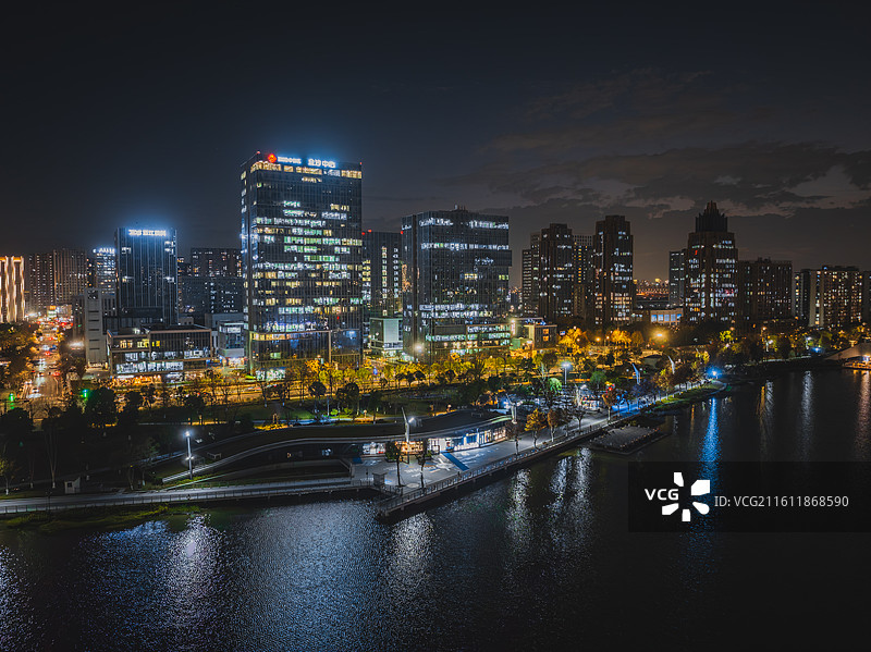杭州下沙金沙湖公园城市夜景图片素材