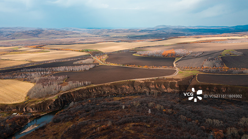 鹰栖彩林：石韦边陲的秋日凌空画卷图片素材