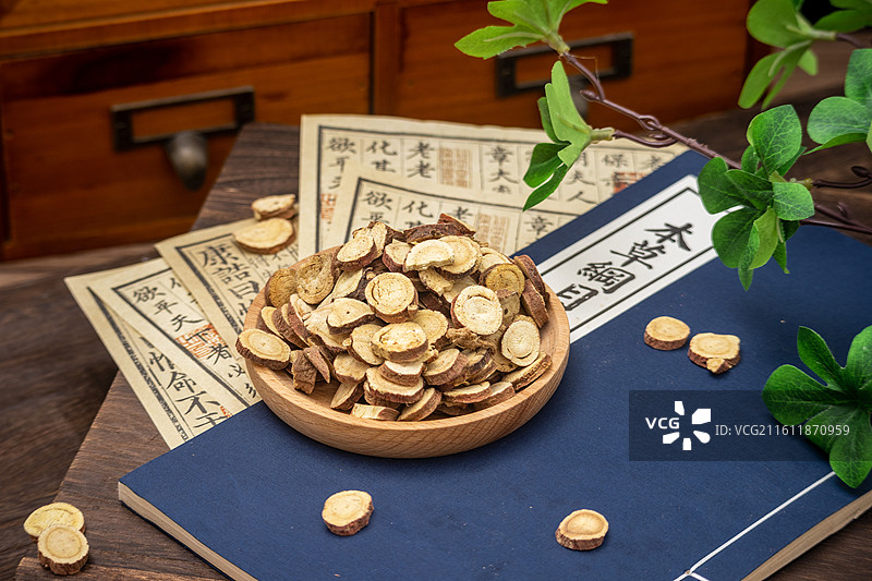 东方传统中药材甘草片药食同源草药切片图片素材