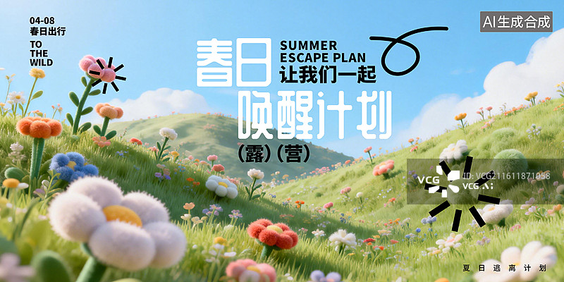 【AI数字艺术】春季露营户外展板，春天户外展板，清新风格户外展板图片素材