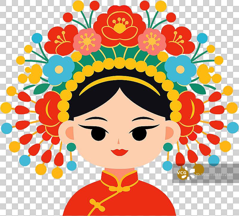 泉州簪花女孩卡通矢量扁平插画非遗简洁中国风极简图片素材