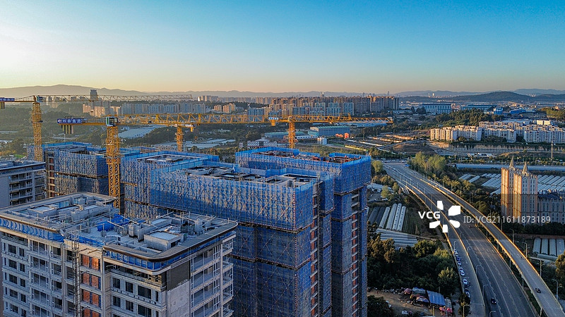 云南省昆明市呈贡区城市风光航拍图片素材