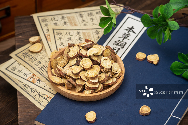 东方传统中药材甘草片药食同源草药切片图片素材