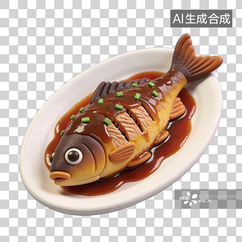 【AI数字艺术】3D立体红烧鱼元素图片素材