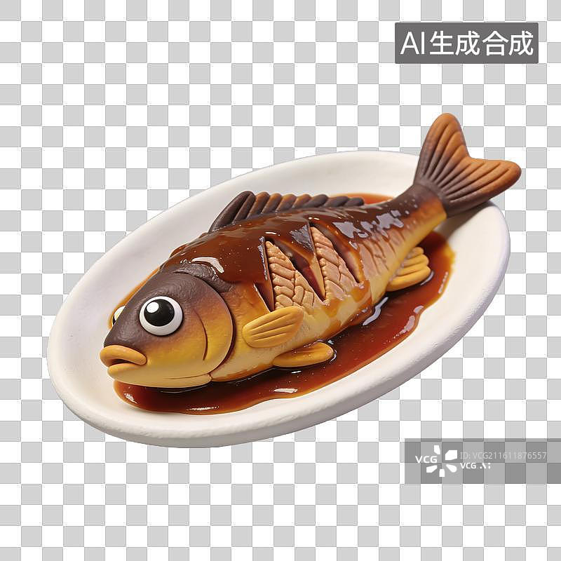 【AI数字艺术】3D立体红烧鱼元素图片素材