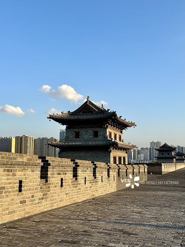 蓝天白云大同古城墙自然风景图片素材