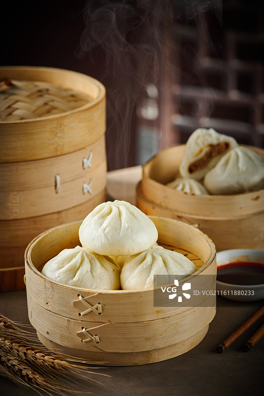 传统竹蒸笼蒸包子图片素材
